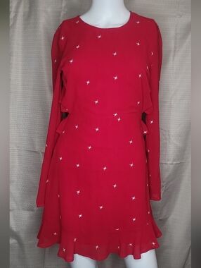 Lulu's Red Ruffled Open-Back Long-Sleeve Mini Dress Size XS